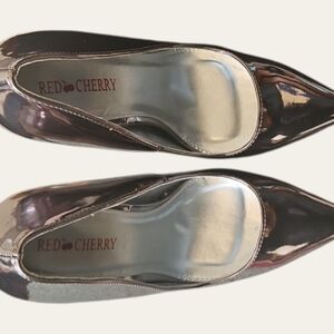 Red Cherry Metallic Pointed Toe Pumps – Size 8– Barely Worn!